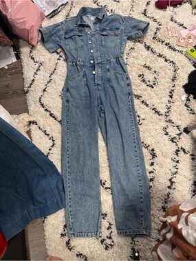 We The Free Short-Sleeve Denim Jumpsuit - Light Blue